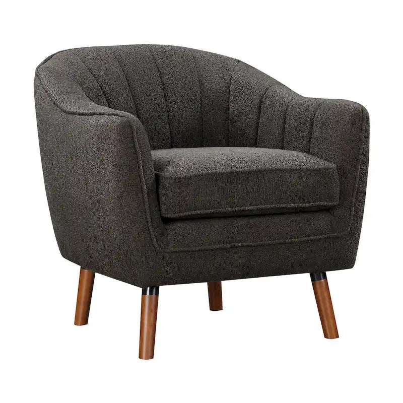 31 Inch Plush Accent Chair Armchair, Gray Polyester, Brown Solid Wood