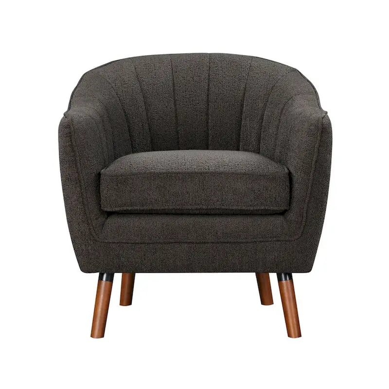 31 Inch Plush Accent Chair Armchair, Gray Polyester, Brown Solid Wood