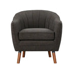 31 Inch Plush Accent Chair Armchair, Gray Polyester, Brown Solid Wood