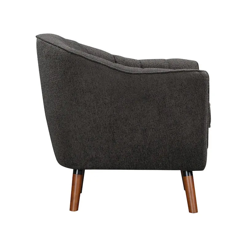 31 Inch Plush Accent Chair Armchair, Gray Polyester, Brown Solid Wood