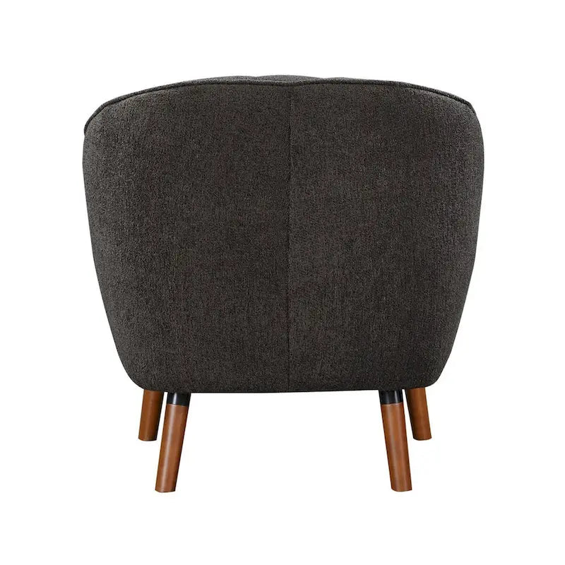 31 Inch Plush Accent Chair Armchair, Gray Polyester, Brown Solid Wood