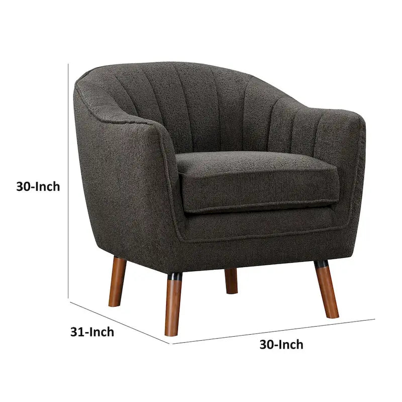 31 Inch Plush Accent Chair Armchair, Gray Polyester, Brown Solid Wood