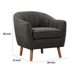 31 Inch Plush Accent Chair Armchair, Gray Polyester, Brown Solid Wood