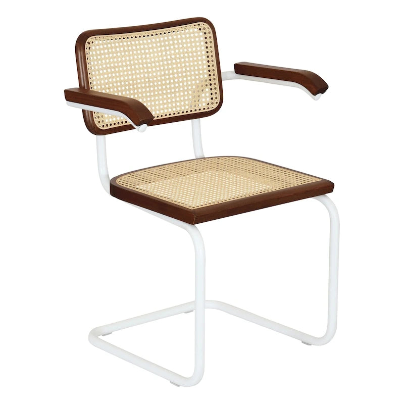 Marcel BreuerCane Cantilever Armchair Arm Chair w/ White Steel Frame (Various Wood & Cane Colors)