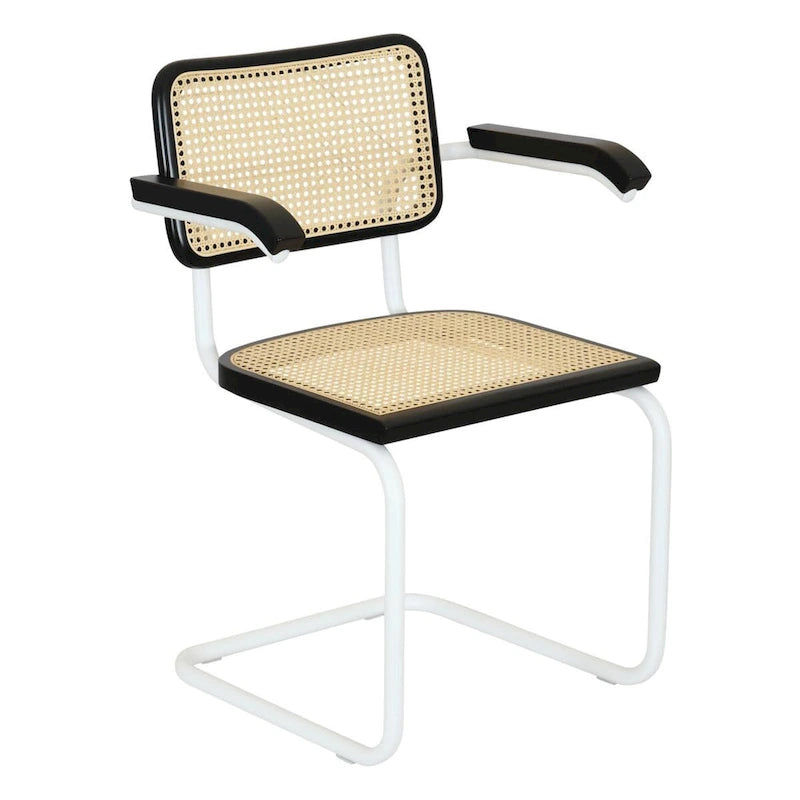 Marcel BreuerCane Cantilever Armchair Arm Chair w/ White Steel Frame (Various Wood & Cane Colors)