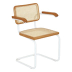 Marcel BreuerCane Cantilever Armchair Arm Chair w/ White Steel Frame (Various Wood & Cane Colors)