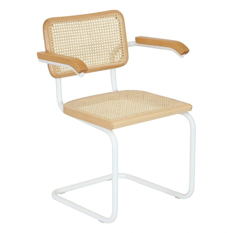 Marcel BreuerCane Cantilever Armchair Arm Chair w/ White Steel Frame (Various Wood & Cane Colors)