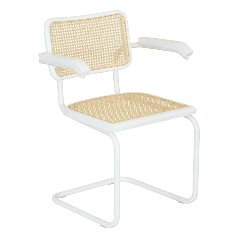 Marcel BreuerCane Cantilever Armchair Arm Chair w/ White Steel Frame (Various Wood & Cane Colors)
