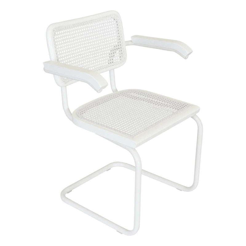 Marcel BreuerCane Cantilever Armchair Arm Chair w/ White Steel Frame (Various Wood & Cane Colors)