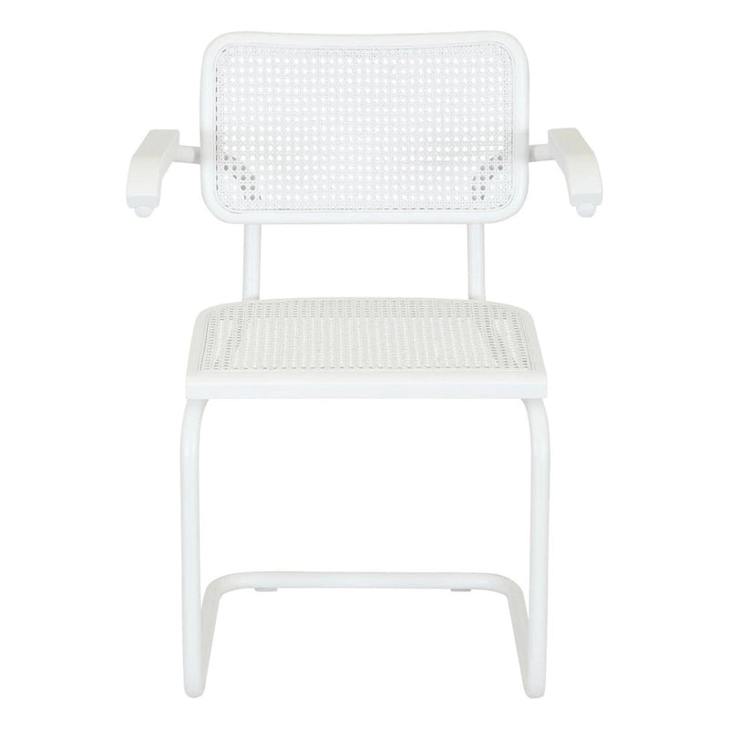 Marcel BreuerCane Cantilever Armchair Arm Chair w/ White Steel Frame (Various Wood & Cane Colors)