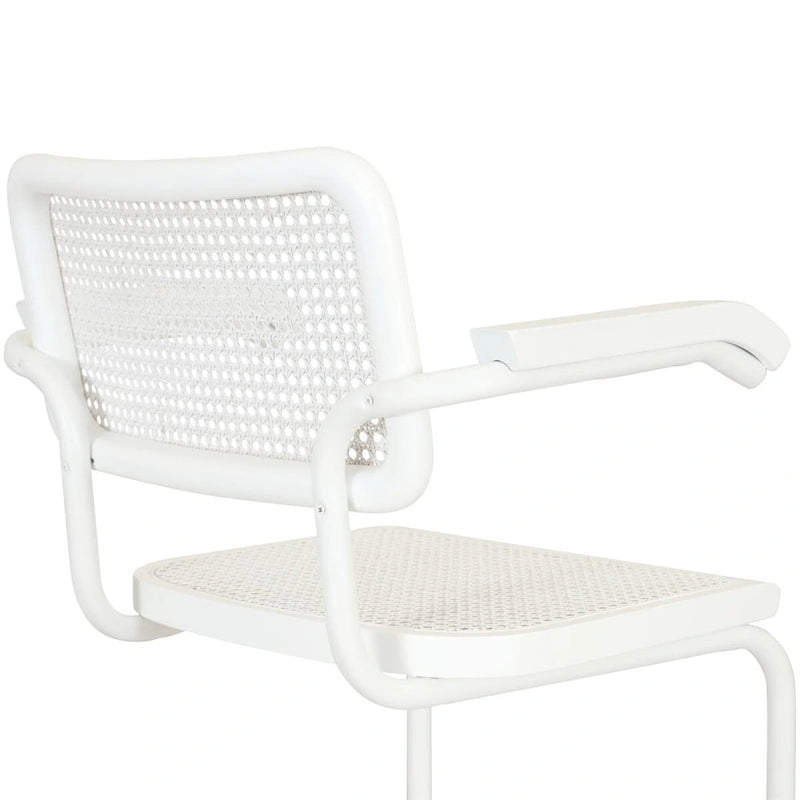 Marcel BreuerCane Cantilever Armchair Arm Chair w/ White Steel Frame (Various Wood & Cane Colors)