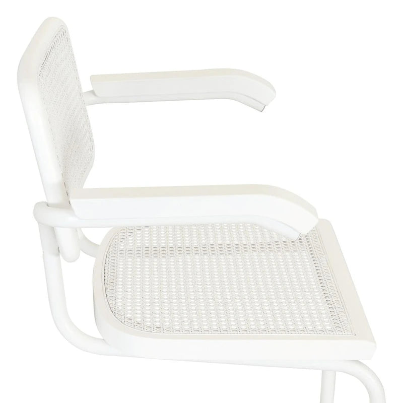 Marcel BreuerCane Cantilever Armchair Arm Chair w/ White Steel Frame (Various Wood & Cane Colors)