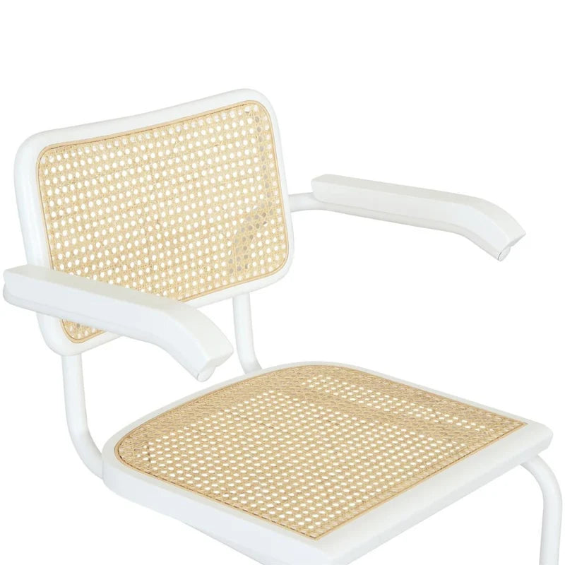 Marcel BreuerCane Cantilever Armchair Arm Chair w/ White Steel Frame (Various Wood & Cane Colors)