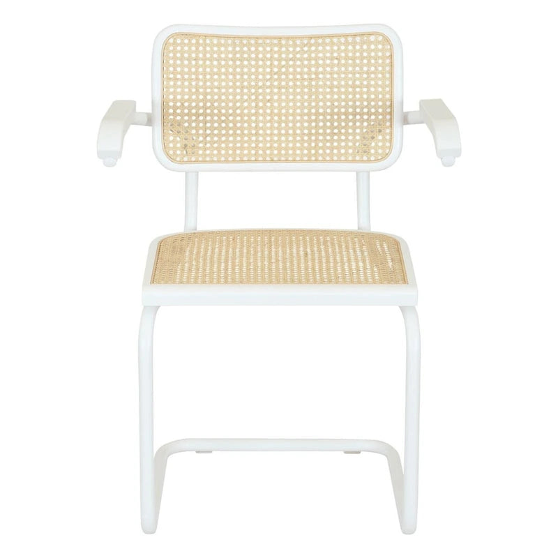 Marcel BreuerCane Cantilever Armchair Arm Chair w/ White Steel Frame (Various Wood & Cane Colors)