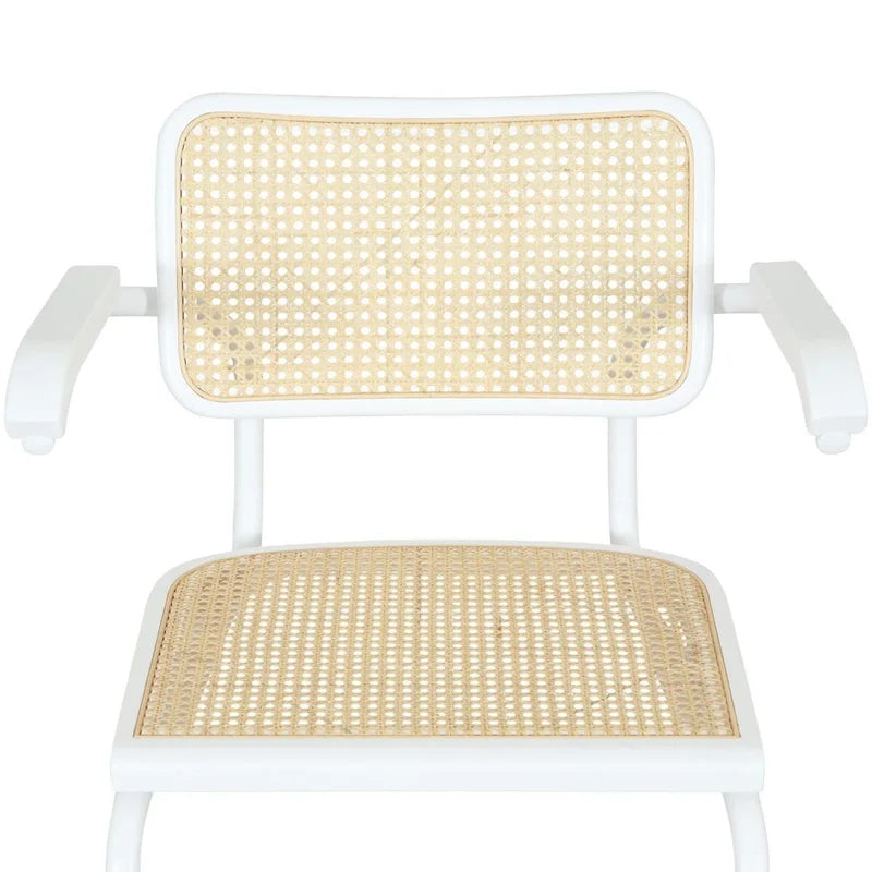 Marcel BreuerCane Cantilever Armchair Arm Chair w/ White Steel Frame (Various Wood & Cane Colors)