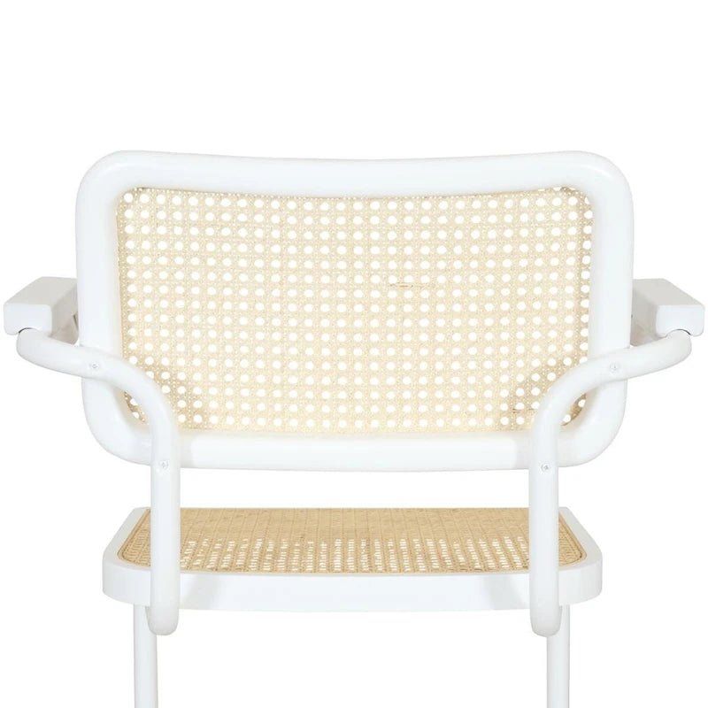 Marcel BreuerCane Cantilever Armchair Arm Chair w/ White Steel Frame (Various Wood & Cane Colors)