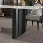 9 - Piece 94.48 Modern Minimalist Extendable Sintered Stone Top Double Pedestal Dining Set With 8 Fabric Chairs