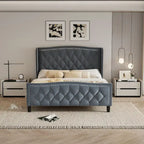 Queen Size Bed Frame,Upholstered Platform Bed with Wingback Headboard,Velvet Bed Frame,Wood Slat Support,No Box Spring Needed
