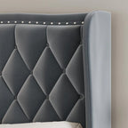 Queen Size Bed Frame,Upholstered Platform Bed with Wingback Headboard,Velvet Bed Frame,Wood Slat Support,No Box Spring Needed