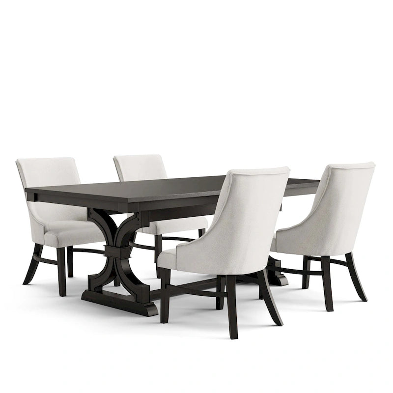 Farmhouse 5-Piece Black Wooden Dining Set